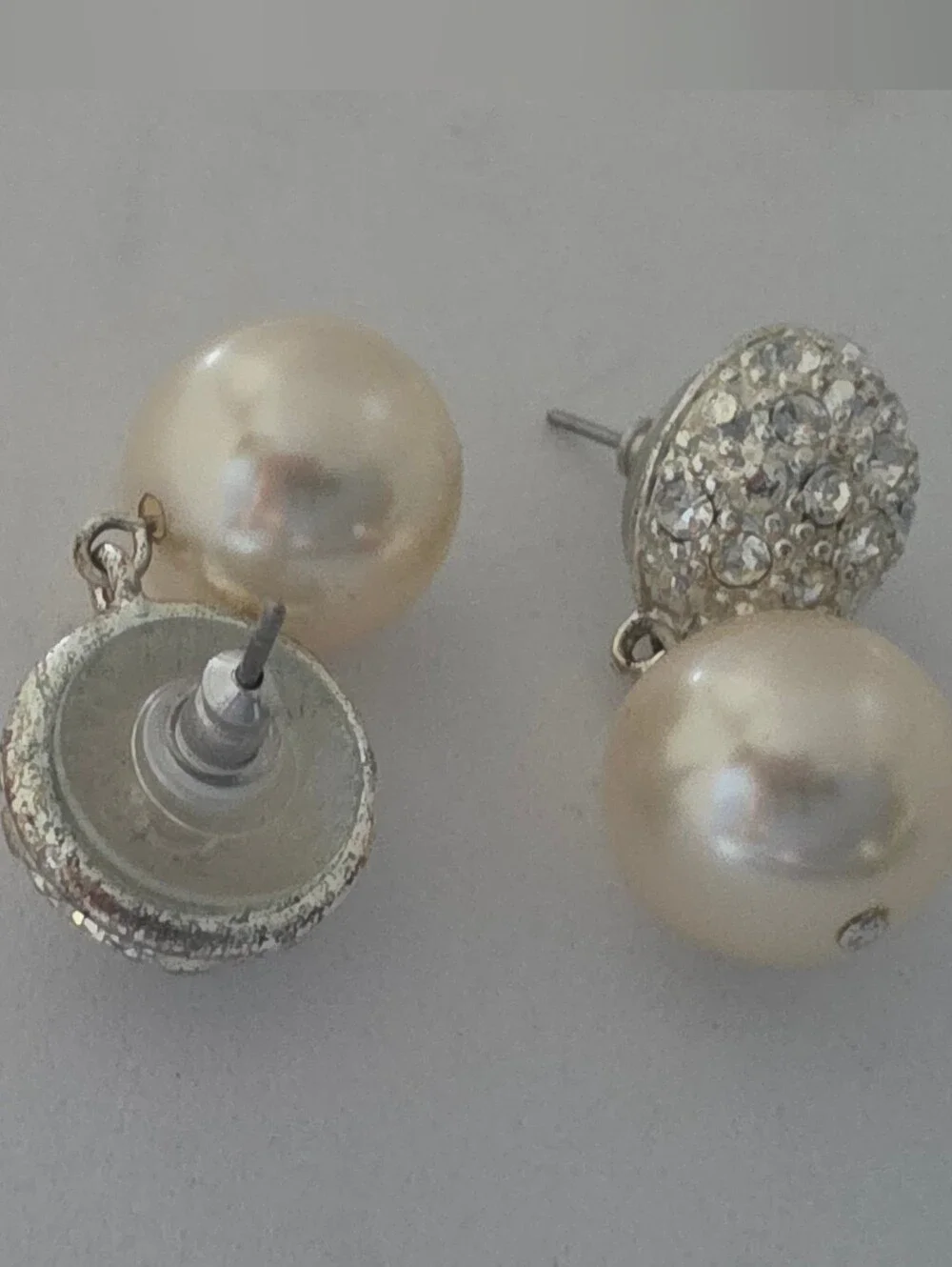 Champagne Pearl and Crystal Drop Stud Earrings